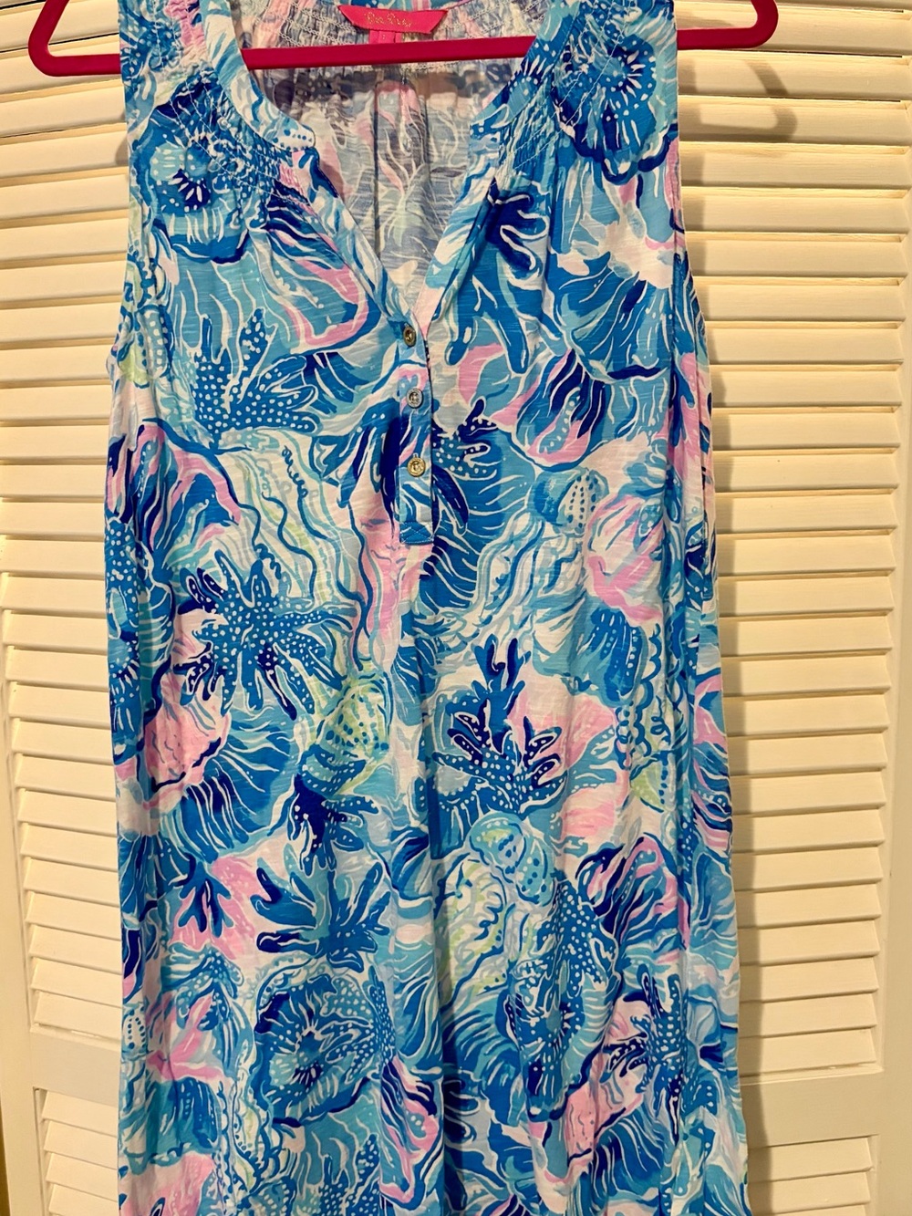 Lilly Pulitzer Blue Pink Tropical Print Sleeveless Dress